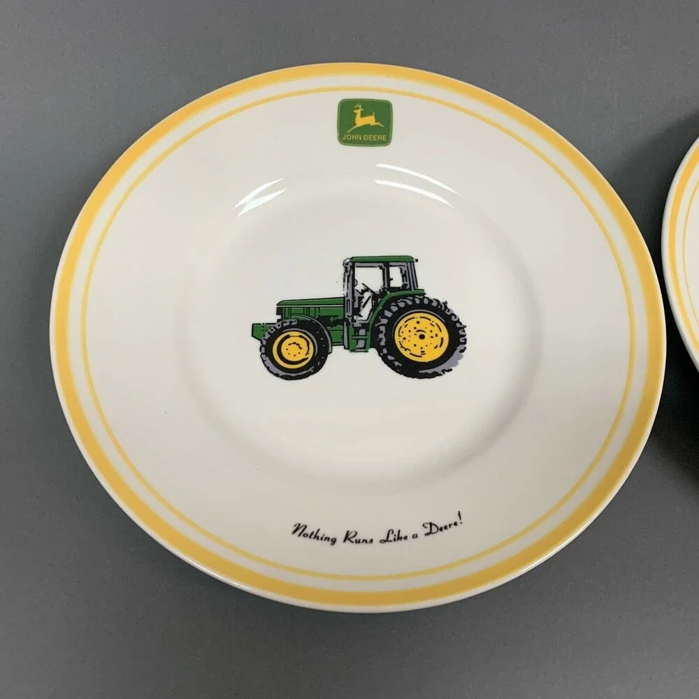 Gibson John Deere Tractor Salad Plates Yellow Trim‎ Lot of 2